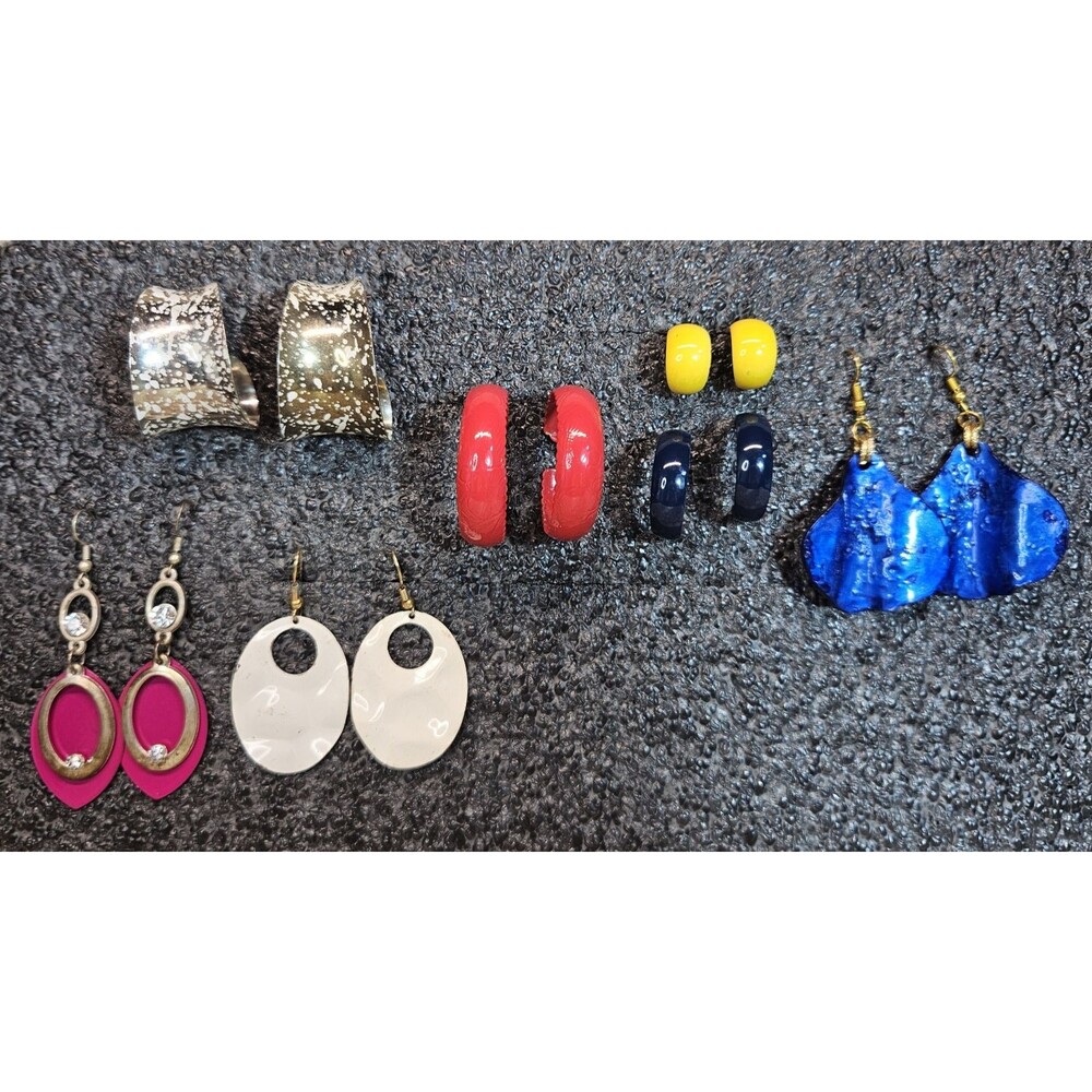 Set of 7 1980's Style Enamel, Beaded & Metal Colorful Fashion Earrings (read)